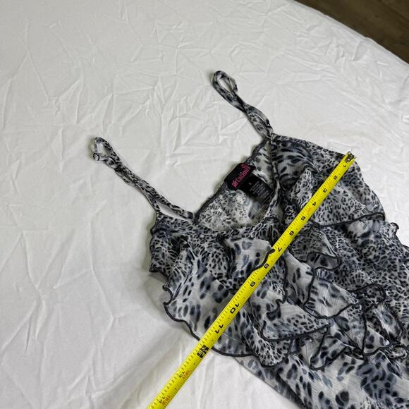 Black silver leopard print cami top with ruffles and tie straps - Picture 7 of 7